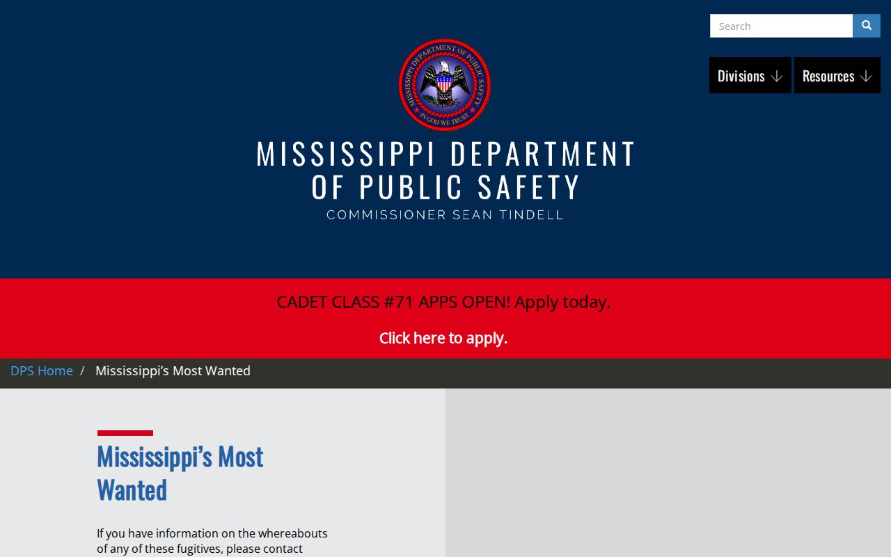 Mississippi DPS wanted fugitives official resource for Webster County warrant checks